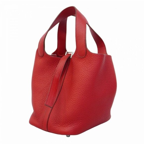 Hermes Picotin Lock 18 PM Taurillon Clemence Rouge Garance Red Shoulder Handbag - Picture 1 of 7